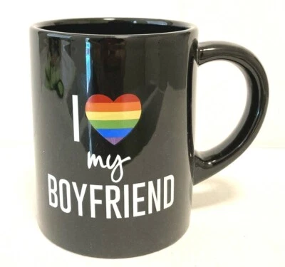 New I Love My Boyfriend Ceramic Coffee Mug Black Rainbow Pride 16 OZ Grasslands - Image 1 of 4