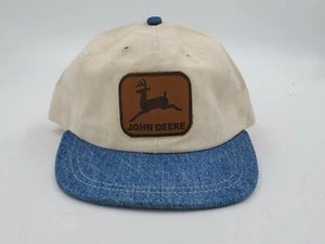 Vtg John Deere Leather Patch Denim Brim Made in USA Snapback Hat - Picture 1 of 5