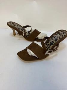 Michael Antonio Heels Brown With Cheetah Print Gemmed Straps Size 7.5 Never Worn - Picture 1 of 5