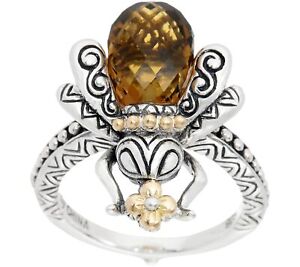 QVC Barbara Bixby Sterling Silver & 18K Gold 3.50cttw Citrine Bee Ring Size 7