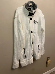 LCR Premium Knit White Mens Sweater Button /Zipper 5xl Black Faux Fur Neck - Picture 1 of 10