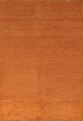 Premium Quality Gabbeh Solid Design Wool Foyer Rug - Timeless Style" Orange 4x6 - Image 1 of 4