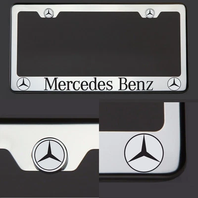 Chrome T304 License Plate Frame Mercedes Benz Black Letter Laser Etched Engraved - Image 1 of 4