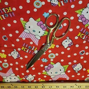 Hello Kitty Sanrio red cotton silk Polyamide fabric FQ Fat Quarter 18 X 22