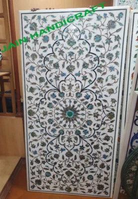 6'x3' White Marble Table Top dining Inlay pietra dura lapis Home Decor h24 - Image 1 of 4