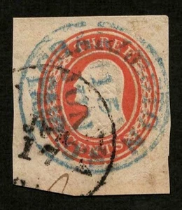 US 1854 #U10 Red 3c Washington Cut Square Blue Charleston SC PAID cds Cancel - Picture 1 of 3