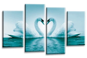 Framed Love Swans Wall Art Blue White Heart Large Canvas Split Picture Print - Picture 1 of 5