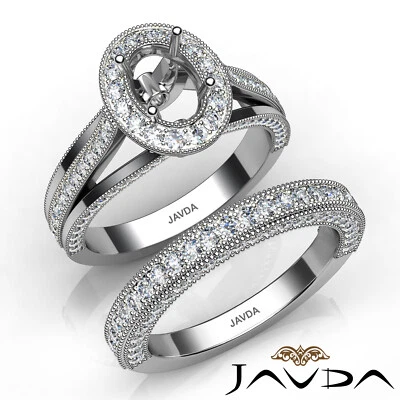 Luxury Halo Pave Diamond Engagement Ring Bridal Sets Oval Semi Mount 1.70 Ctw. - Image 1 of 4