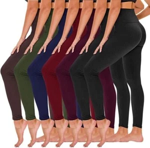 7 Pack Women's High Waisted Leggings - Buttery Soft Workout Yoga Pants Large/XL - Picture 1 of 5
