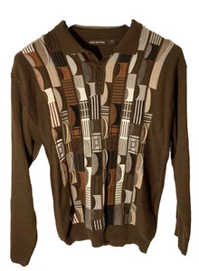 Giorgio Berttynari Mens 2XL Retro “Coogie Style” 3 Button Collared Sweater-Brown - Picture 1 of 6