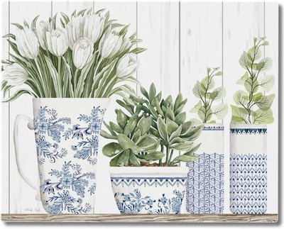 Blue & White Pottery 3mm Tempered Glass Cutting Board 15” x 12” Made in the USA - Image 1 of 4