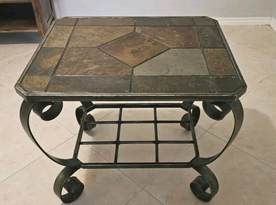 END TABLE Iron  and Tile Top with Shelf  - Image 1 of 4
