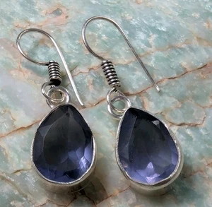 Women's Vintage Purple Tanzanite Drop Dangle Pear Shape Earrings - Picture 1 of 5