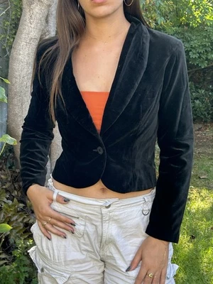 Chaqueta Blazer Vintage Años 80 Laura Ashley M 8 Terciopelo Ajustado Gran Británico Recortado Foto 1 de 4