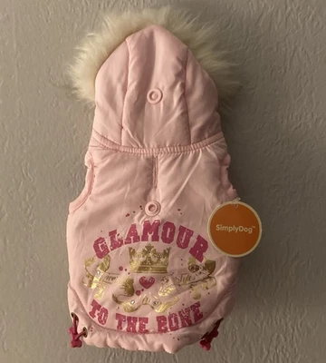 CHAQUETA/ABRIGO CON CAPUCHA PARA CACHORRO/PERRO SIMPLE PERRO XXS ROSA PUFFER ribete de piel sintética Foto 1 de 4