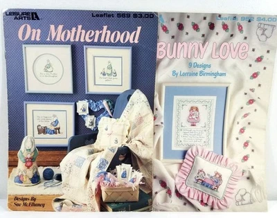 Cross Stitch Pattern Leaflets Motherhood & Bunny Love Embroidery Designs Vintage - Image 1 of 4
