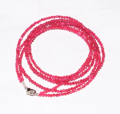 Natural Rubí Rojo Piedra Preciosa 2.5MM Perlas con Caras 925 Plata 12" 2 Capas - Imagen 1 de 4