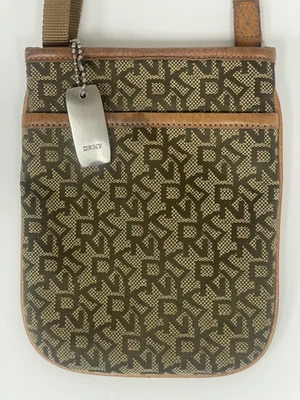DKNY Umhängetasche beige braun Logoprint Außentasche - Bild 1 von 4