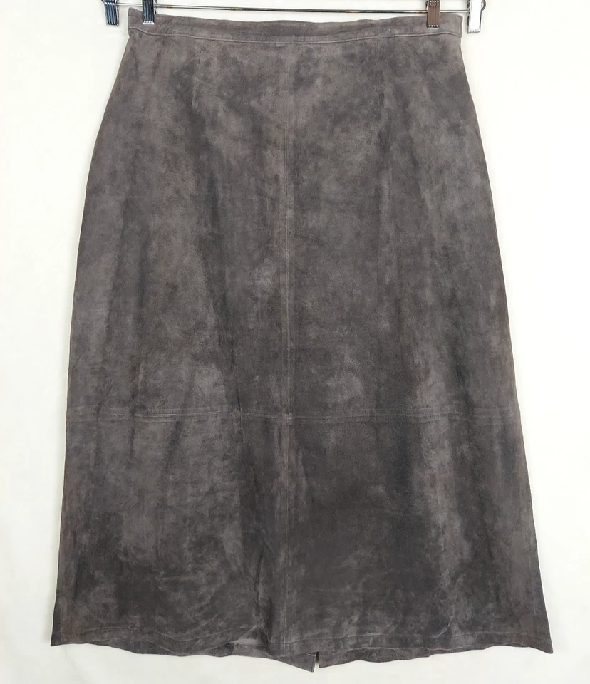 Falda de gamuza Dialogue ALine para mujer 22W Plus marrón 100 % cuero forrada con dardos invierno Foto 1 de 4