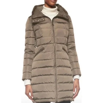 MONCLER Flamme Giubbotto Long Down Jacket Taupe Parka Stowable Hood Women's 3/L - Image 1 of 4