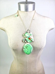 Sobral Eteria Ancestral Multi Marbled Beads Triple Pendant Artist Made Necklace - Picture 1 of 5