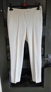 Topshop White Texture Stretch High Waist Slim Leg Summer Trousers Size 10 - Picture 1 of 6