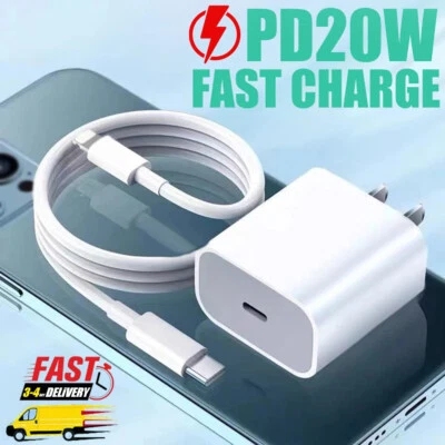 WALLCHARGER 20W USB-C Fast Charger PD Adapter+Cable For iPhone 11/12/13/14 XR X Pro iPad NB