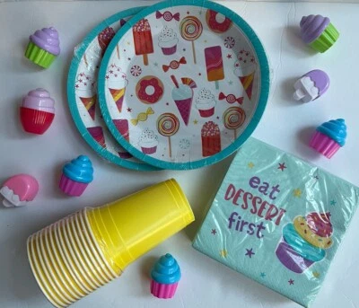 Cupcakes Popsicles 16 Dinner Plates/Cups & 20 Napkins Birthday Party Supplies - Image 1 of 4