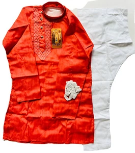 Naranja Niños Talla 28 India Pakistán 6-7 años Kurta Bollywood mezcla algodón_bordado - Imagen 1 de 9