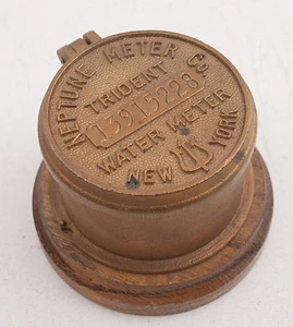 Trident Brass Water Meter Box Cover Nepture Co New York Wood Base (E5L)Steampunk - Picture 1 of 7