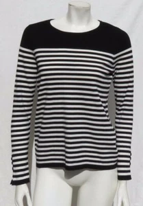 NEW CHICO’S Black & White Striped Button Sleeve Pullover Sweater Top 0 US S 4 6 - Picture 1 of 6