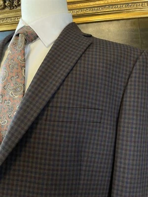 Jos A Bank Traveler 44R Gun Check Brown Red Indigo 100% Wool 2Btn Blazer Jacket - Image 1 of 4