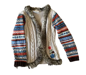 Hanna Andersson Faux Fur Trimmed Cableknit Nordic Cardigan Size 100 (4) - Picture 1 of 6