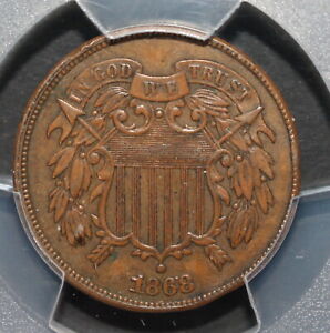 Sharp 1868 US 2 Cent Piece Graded PCGS MS45