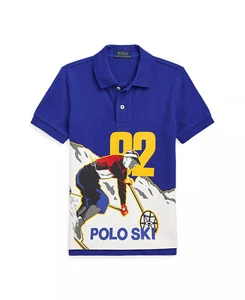 POLO RALPH LAUREN BIG Boys Polo Shirt NWT Polo Ski GRAPHIC Cotton Mesh BLUE - Picture 1 of 6