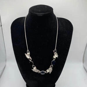 DCE Necklace 14k Gold Filled 15.5” Leaf Pearl Black Stone - Picture 1 of 10