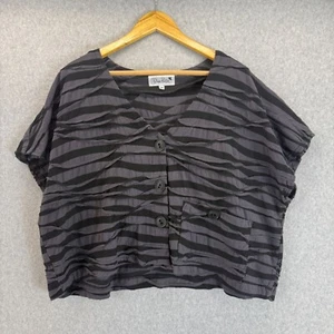 Dina Porter Black Gray Striped Button Front Top Topper Pocket Boxy Size Medium - Picture 1 of 14
