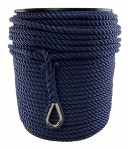 Carrete de cuerda de anclaje de 20 mm azul marino 3ª cuerda de nailon x 40 m con dedal de acero inoxidable - Imagen 1 de 8