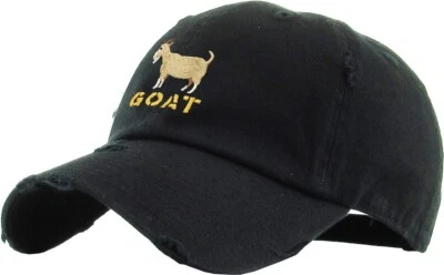 GOAT Vintage Distressed Bill Adjustable Black Cap Dad Hat by KB Ethos. - Image 1 of 3