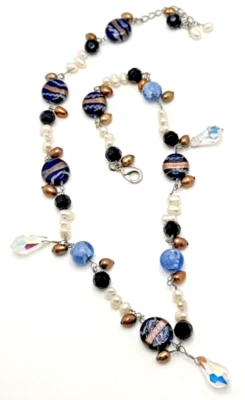 Collar Boho Genuino Perla y Murano Cuentas Facetado Cuelga Acentos 20" Foto 1 de 4