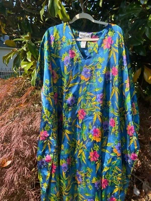 Vestido de salón vintage Winlar Mayoria hawaiano caftán casa mumu azul floral OS  Foto 1 de 4