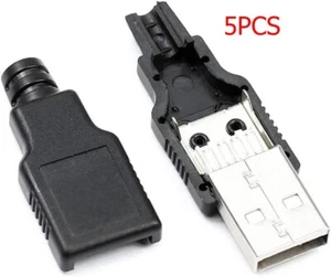 5PCS USB 2.0 Type A Male 4-Pin Plug Socket Connector with Black Plastic Cover - Picture 1 of 3