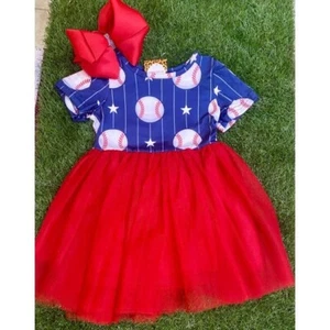 BRAND NEW TAGS Girl's Baseball Print Tutu Dress - Picture 1 of 2