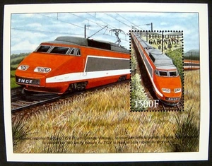 GABUN ELEKTRISCHE ZUGMARKEN SOUVENIRBLATT 2002 POSTFRISCH PERSONENZUG EISENBAHN - Bild 1 von 2