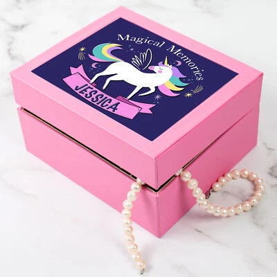 Personalised Memory Box UNICORN Girls Keepsake Jewellery Birthday Present Gift - Image 1 of 4