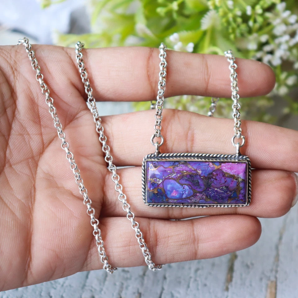 Purple Copper Turquoise Pendant, 925 Silver Pendant, Handmade Dainty Pendant**** - Image 1 of 3