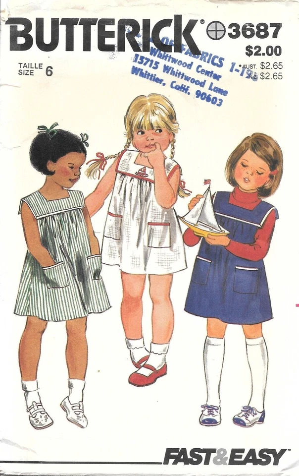 Uncut Butterick Sewing Pattern # 3687 Children's Loose-Fitting Dress Size: 6 - Image 1 of 2