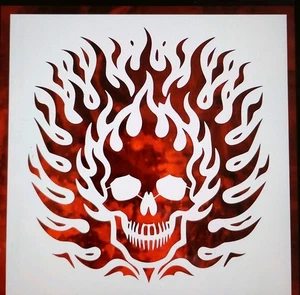 LARGE FLAMING SKULL Reusable Stencil Airbrush Painting Etc New 30x30cm - Picture 1 of 2