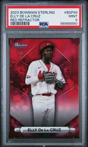 2023 BOWMAN STERLING RED REFRACTOR #BSP99 ELLY DE LA CRUZ 2/5 PSA 9 - Picture 1 of 2