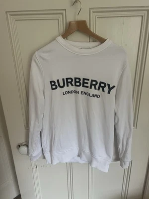 Sudadera Burberry para mujer blanca y negra con logotipo cuello redondo talla mediana Foto 1 de 4